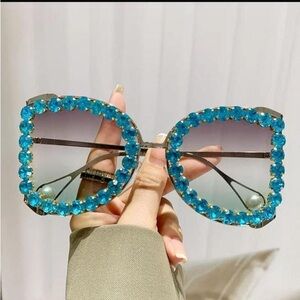 No. 6 Turquoise Crystal Frame Women's Sunglasses